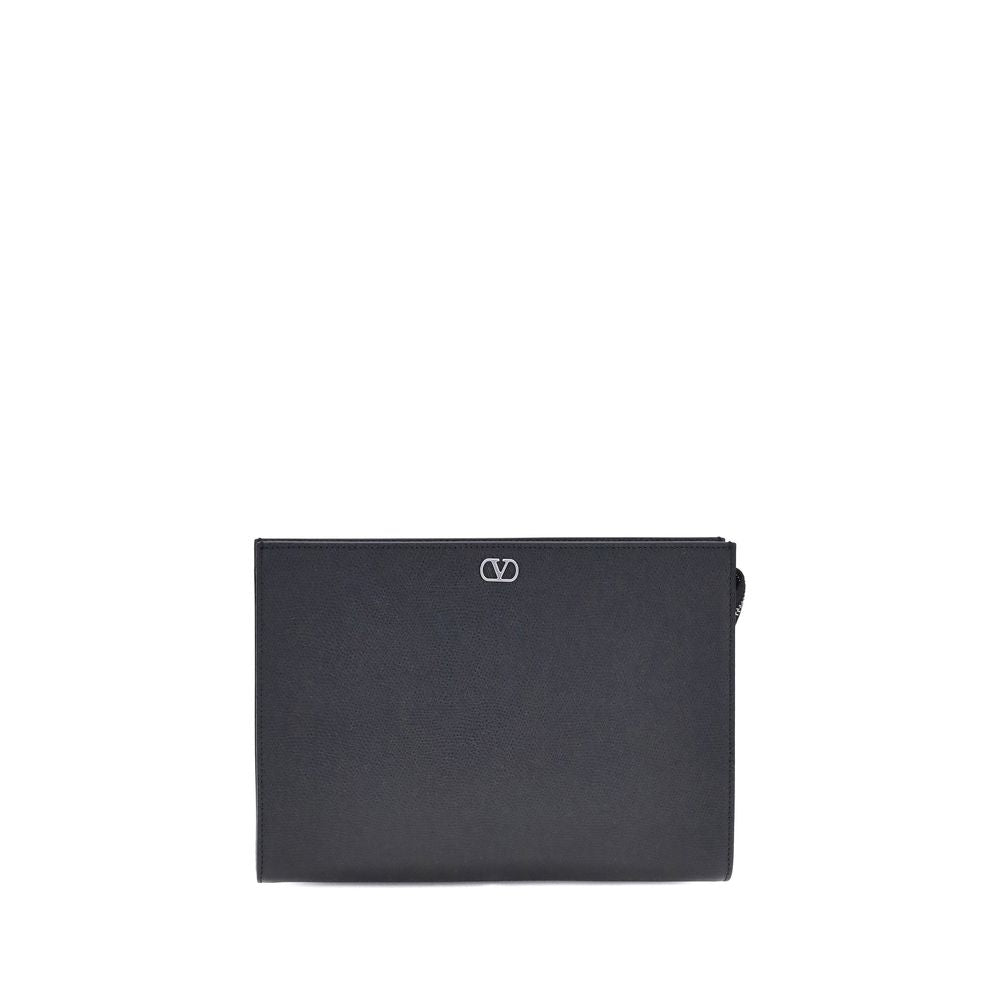 Valentino Garavani black calf leather Bos Taurus wallet with sleek design and subtle branding for men.