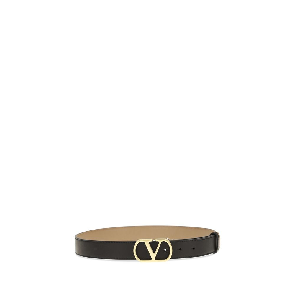 Valentino Garavani black calf leather Bos Taurus regular belt with a sleek buckle, stylish accessory for men.