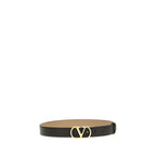 Valentino Garavani black calf leather Bos Taurus regular belt with a sleek buckle, stylish accessory for men.