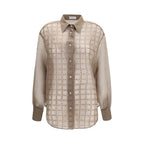 Brunello Cucinelli Beige Silk Pattern Shirt