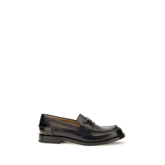Fendi Black Calf Leather Bos Taurus Slip-On Loafers Fendi