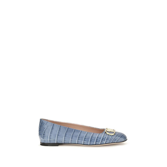 Valentino Garavani Blue Calf Leather Bos Taurus Ballet Flats Valentino Garavani
