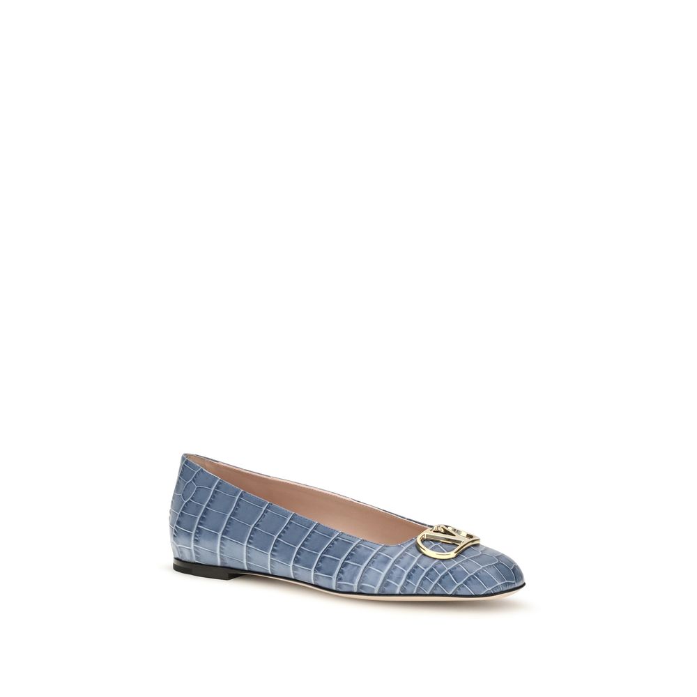 Valentino Garavani Blue Calf Leather Bos Taurus Ballet Flats Valentino Garavani