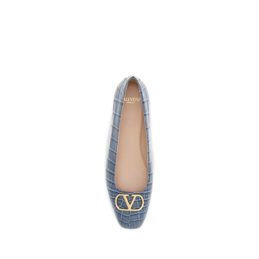 Valentino Garavani Blue Calf Leather Bos Taurus Ballet Flats Valentino Garavani
