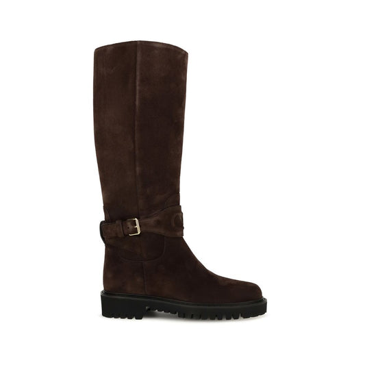 Valentino Garavani Brown Calf Leather Bos Taurus Flat Boots Valentino Garavani