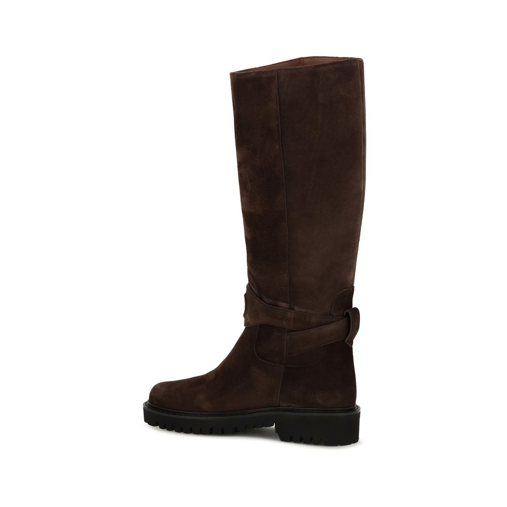 Valentino Garavani Brown Calf Leather Bos Taurus Flat Boots Valentino Garavani