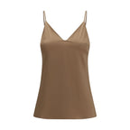 Brunello Cucinelli Brown Silk Sleeveles T-Shirt Brunello Cucinelli
