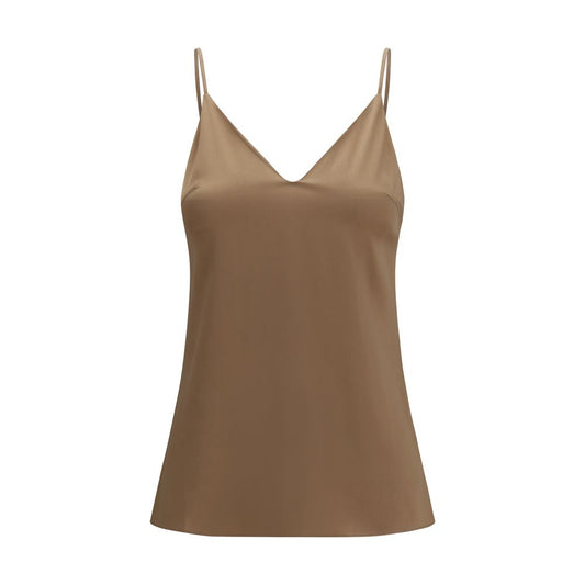 Brunello Cucinelli Brown Silk Sleeveles T-Shirt Brunello Cucinelli