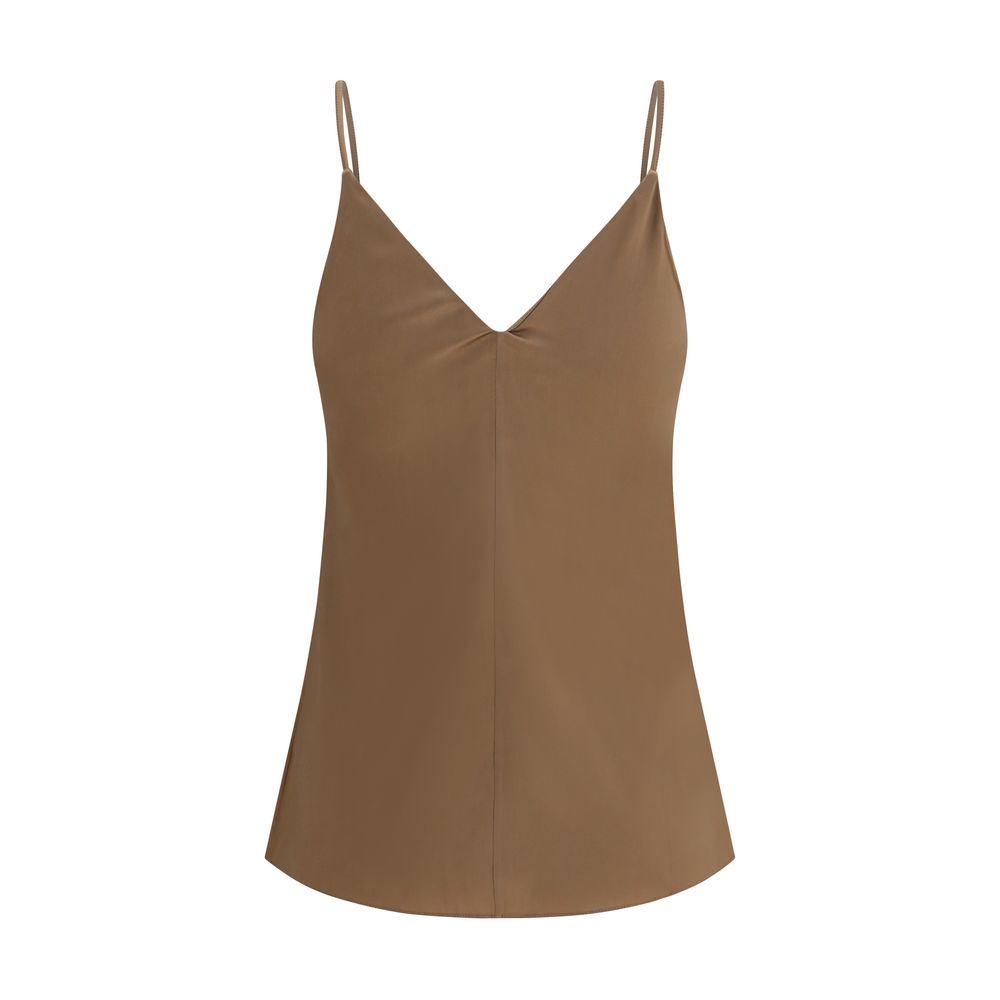 Brunello Cucinelli Brown Silk Sleeveles T-Shirt Brunello Cucinelli