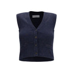 Brunello Cucinelli Blue Cashmere Sleeveles Sweater Brunello Cucinelli