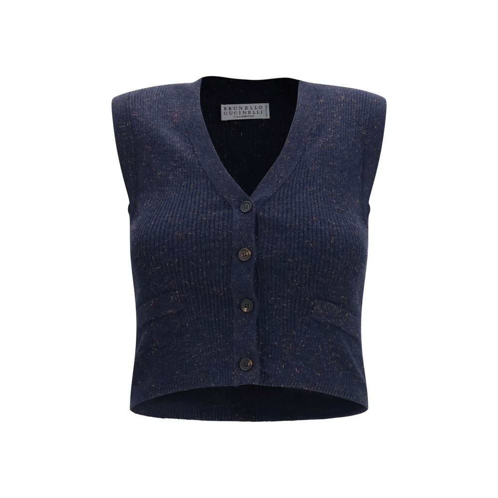 Brunello Cucinelli Blue Cashmere Sleeveles Sweater Brunello Cucinelli
