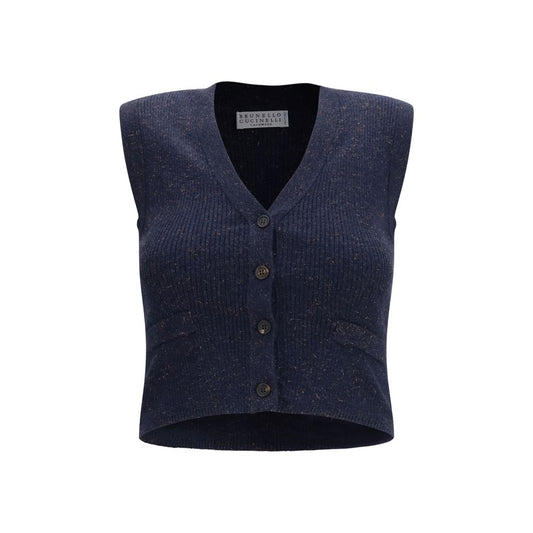 Brunello Cucinelli Blue Cashmere Sleeveles Sweater Brunello Cucinelli