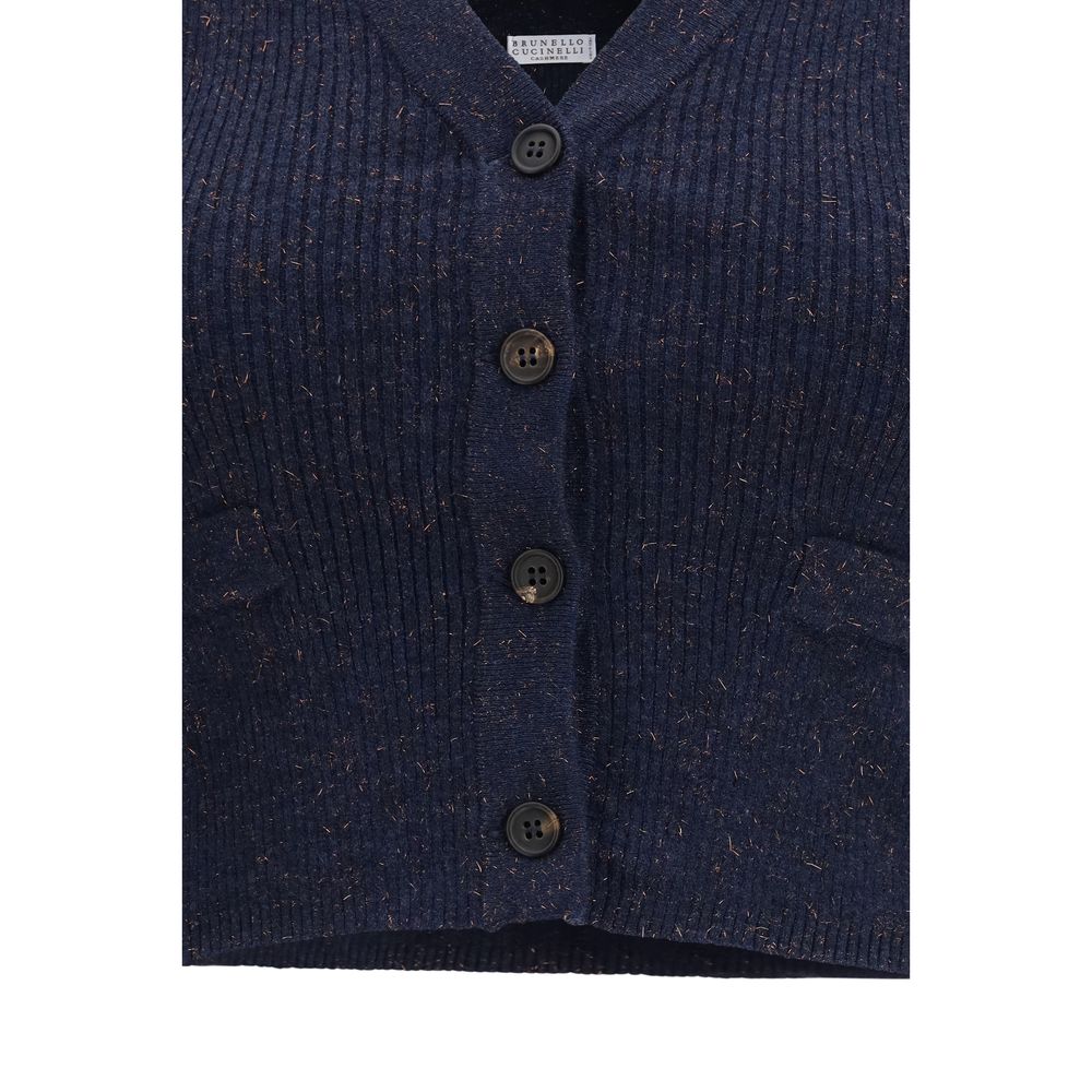 Brunello Cucinelli Blue Cashmere Sleeveles Sweater Brunello Cucinelli