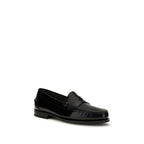 Santoni Black Calf Leather Bos Taurus Slip-On Loafers Santoni
