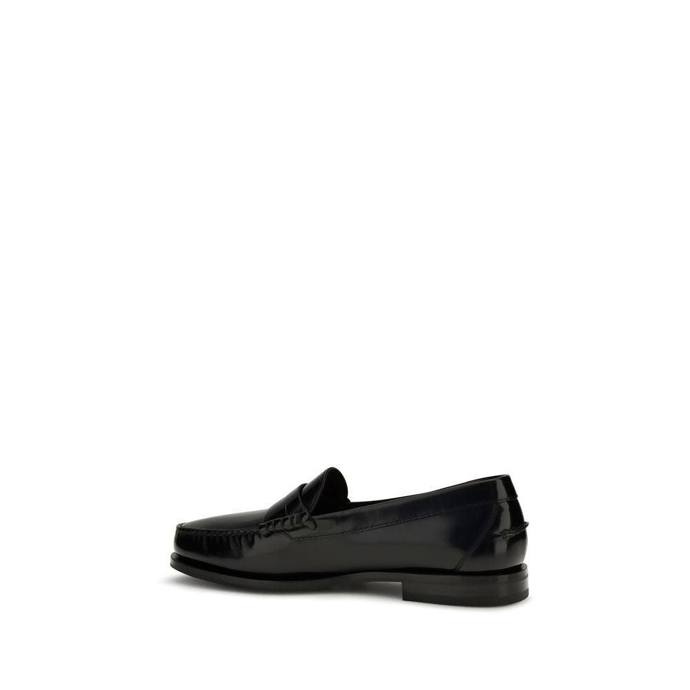 Santoni Black Calf Leather Bos Taurus Slip-On Loafers Santoni