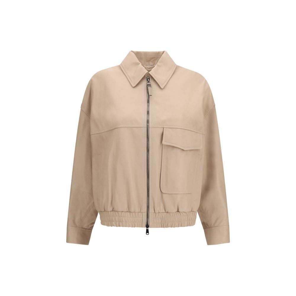 Brunello Cucinelli Beige Leather Leather Jacket Brunello Cucinelli