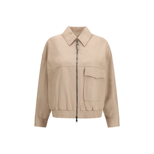 Brunello Cucinelli Beige Leather Leather Jacket Brunello Cucinelli