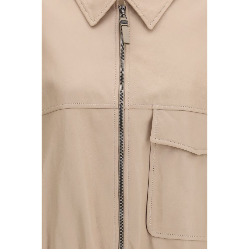 Brunello Cucinelli Beige Leather Leather Jacket Brunello Cucinelli