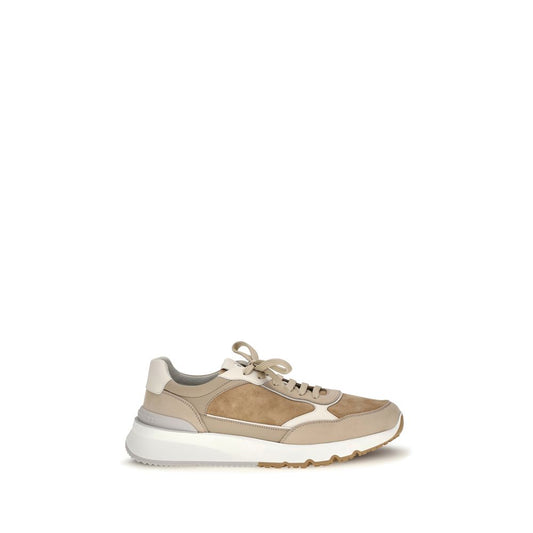 Brunello Cucinelli Beige Calf Leather Bos Taurus Low Top Sneakers Brunello Cucinelli
