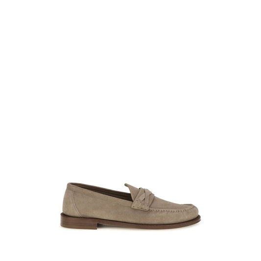 Brunello Cucinelli Beige Suede Leather Slip-On Loafers Brunello Cucinelli