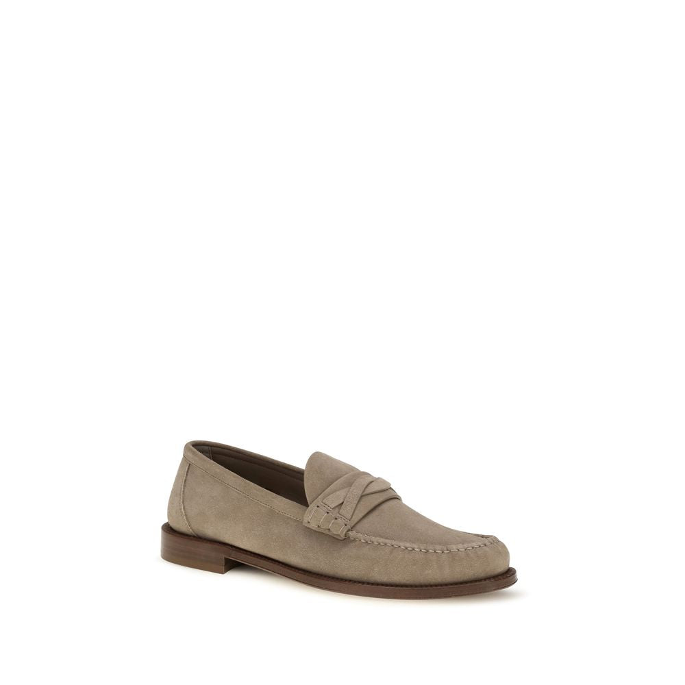 Brunello Cucinelli Beige Suede Leather Slip-On Loafers Brunello Cucinelli