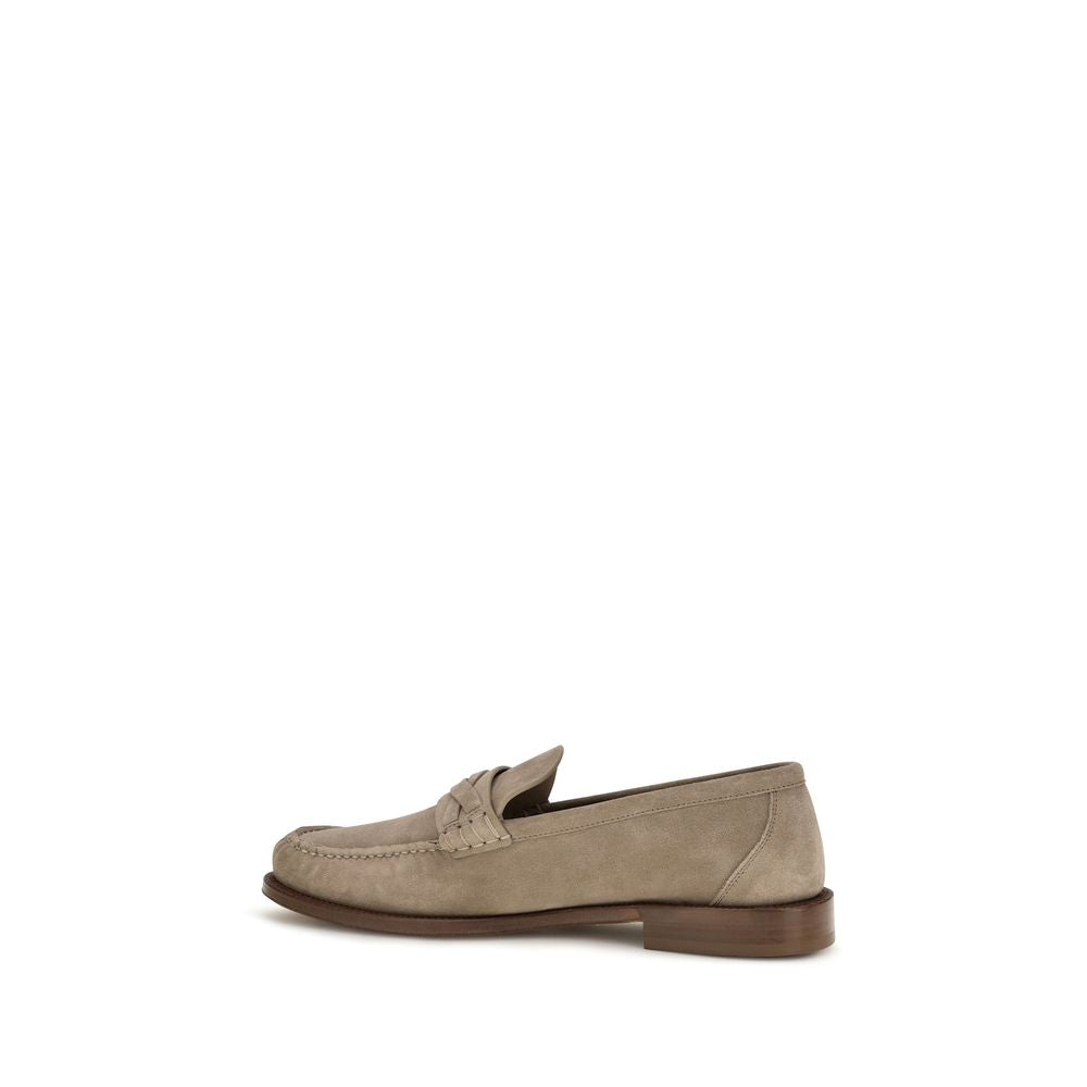 Brunello Cucinelli Beige Suede Leather Slip-On Loafers Brunello Cucinelli