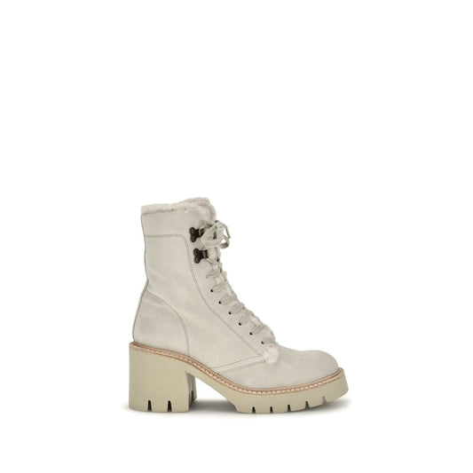 Pedro García Beige Calf Leather Bos Taurus Lace-Up Boots Pedro García
