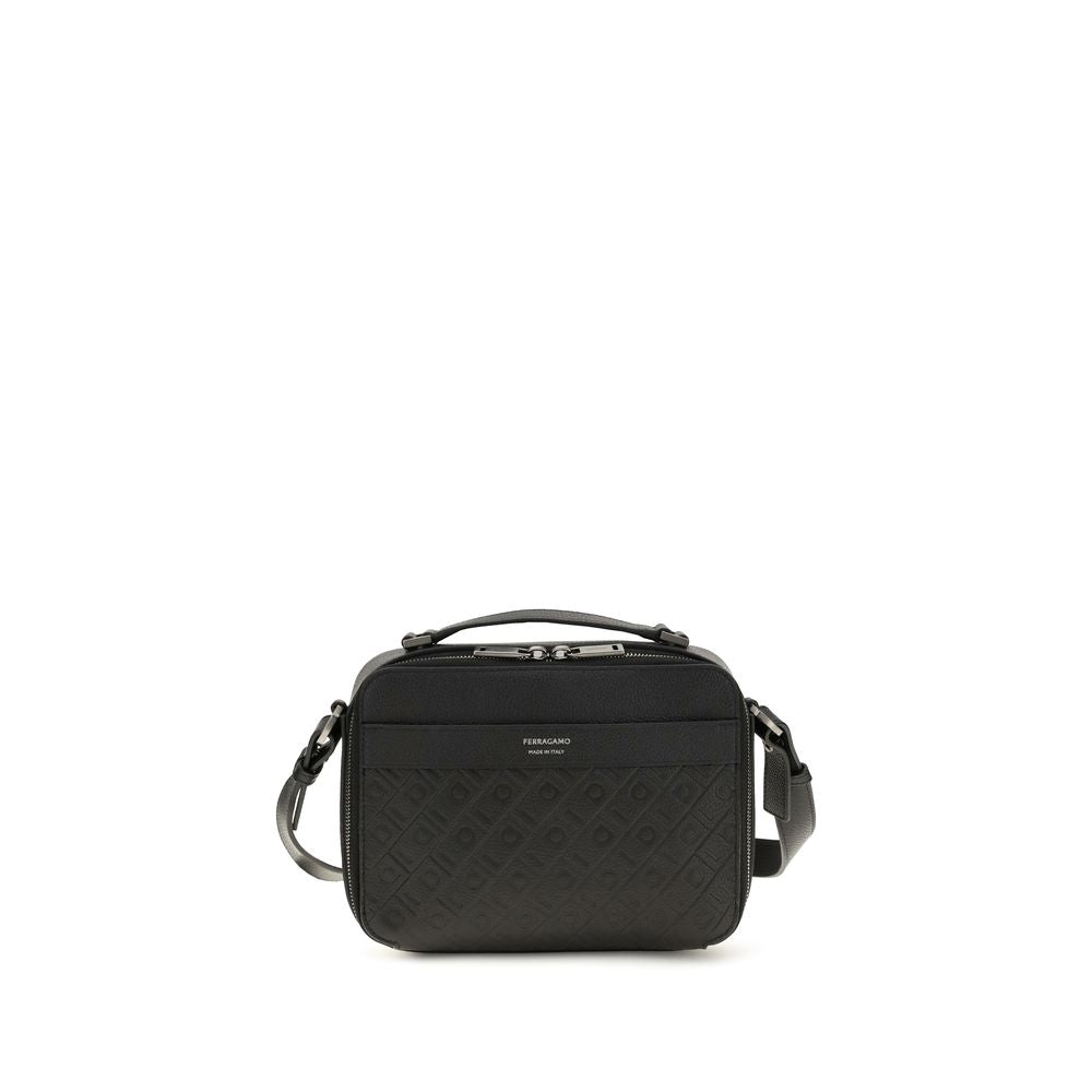 Ferragamo Black Calf Leather Bos Taurus Shoulder Bag Ferragamo