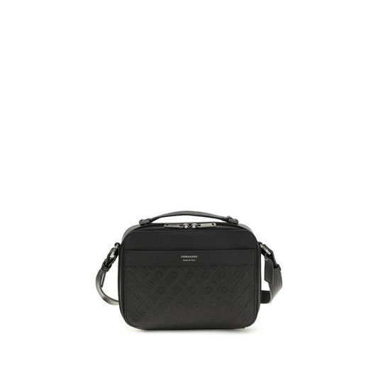 Ferragamo Black Calf Leather Bos Taurus Shoulder Bag Ferragamo