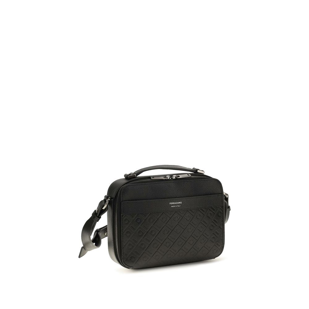 Ferragamo Black Calf Leather Bos Taurus Shoulder Bag Ferragamo