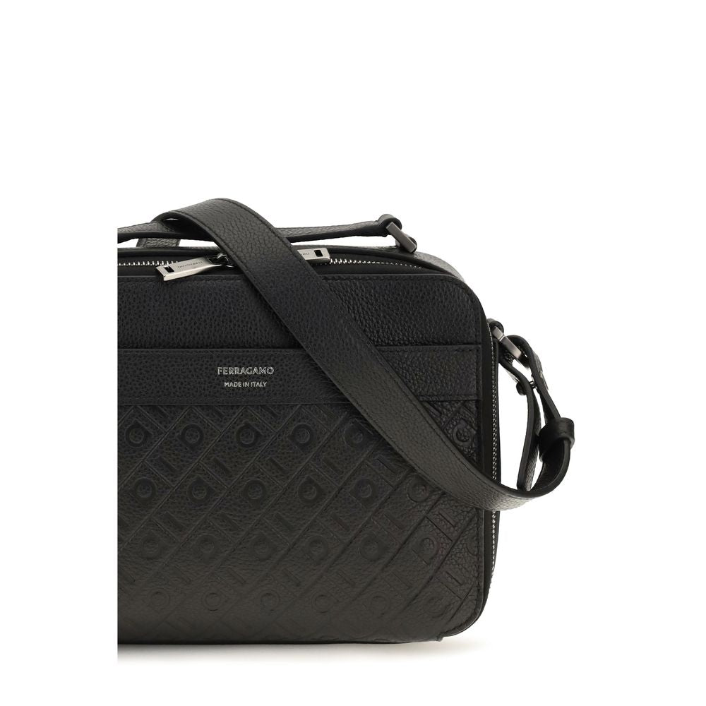 Ferragamo Black Calf Leather Bos Taurus Shoulder Bag Ferragamo