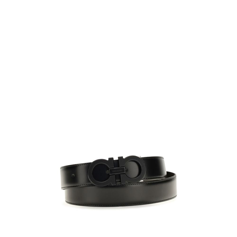 Ferragamo Black Calf Leather Bos Taurus Regular Belt Ferragamo