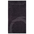 Black cotton Trussardi Beachwear men's beach towel with the Trussardi logo and stylish design, ideal for seaside relaxation.