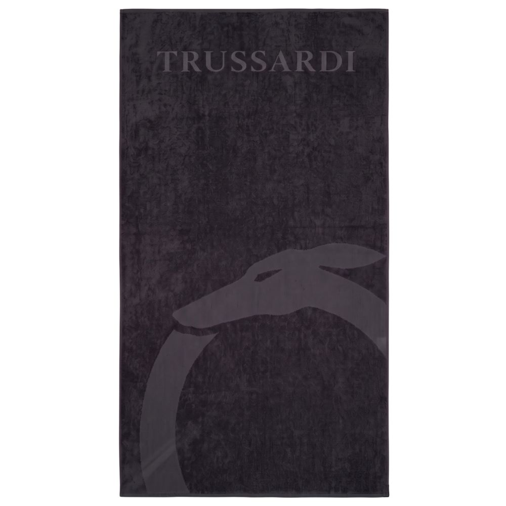 Black cotton Trussardi Beachwear men's beach towel with the Trussardi logo and stylish design, ideal for seaside relaxation.