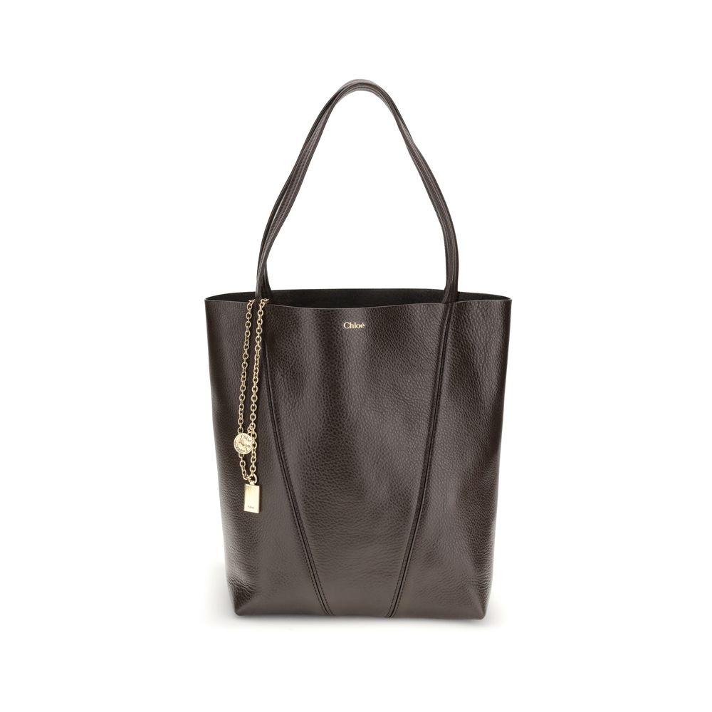 Chloé brown calf leather Bos Taurus shoulder bag with gold-tone hardware and structured design.