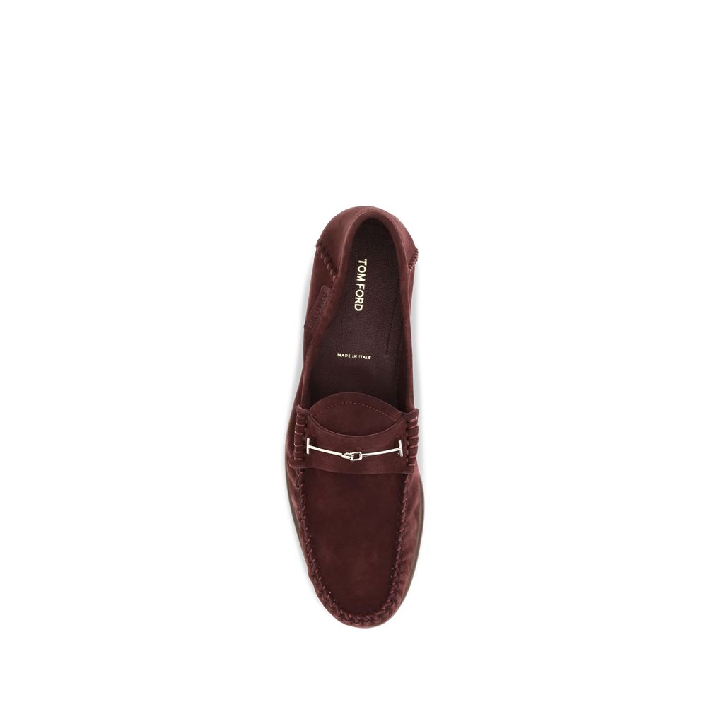 Tom Ford Bordeaux Calf Leather Bos Taurus Slip-On Loafers - Eljoys Fashion 