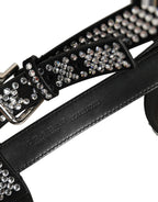 Dolce & Gabbana Black Leather Rhinestones Embellished Men Suspender - Eljoys Fashion 
