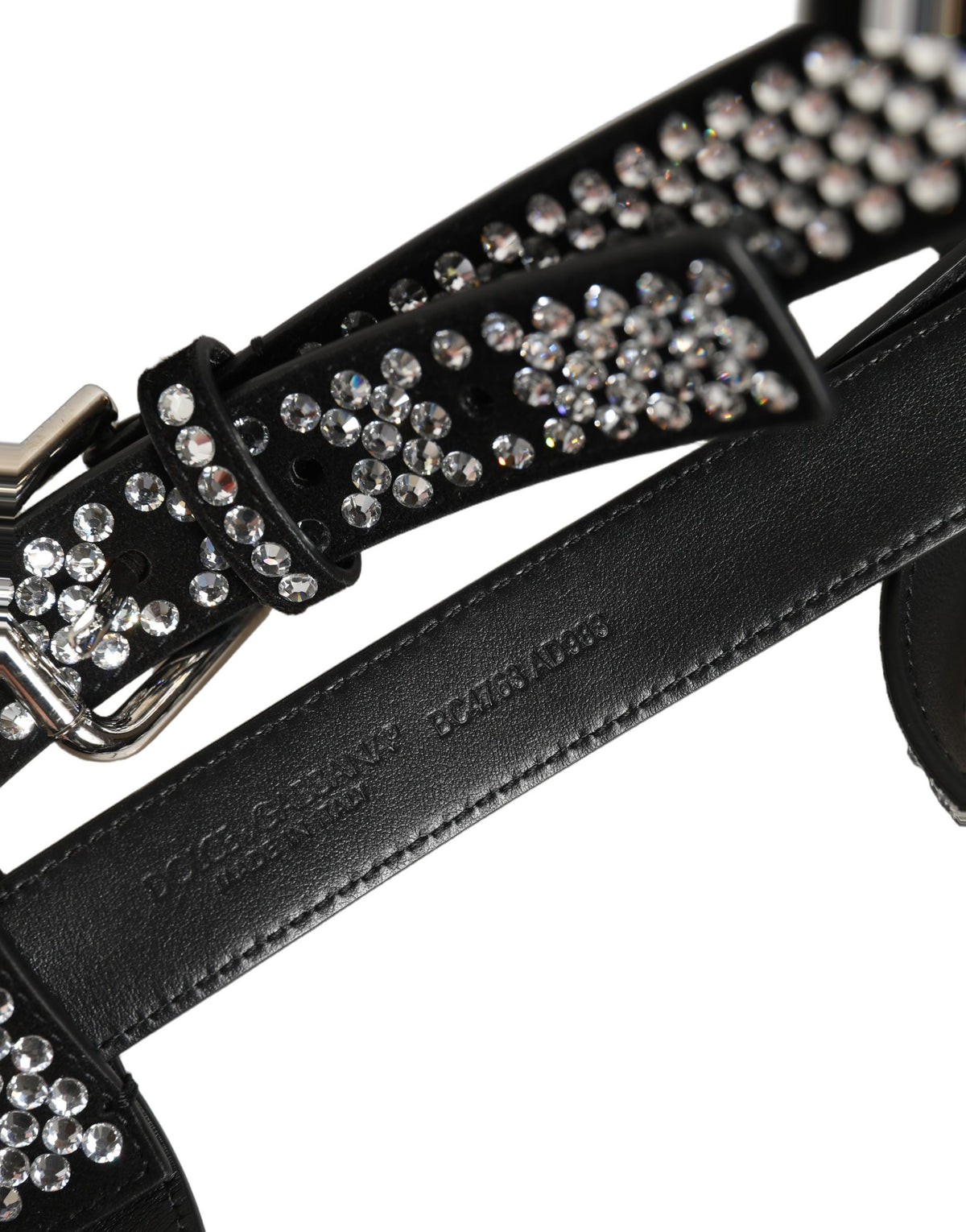 Dolce & Gabbana Black Leather Rhinestones Embellished Men Suspender - Eljoys Fashion 