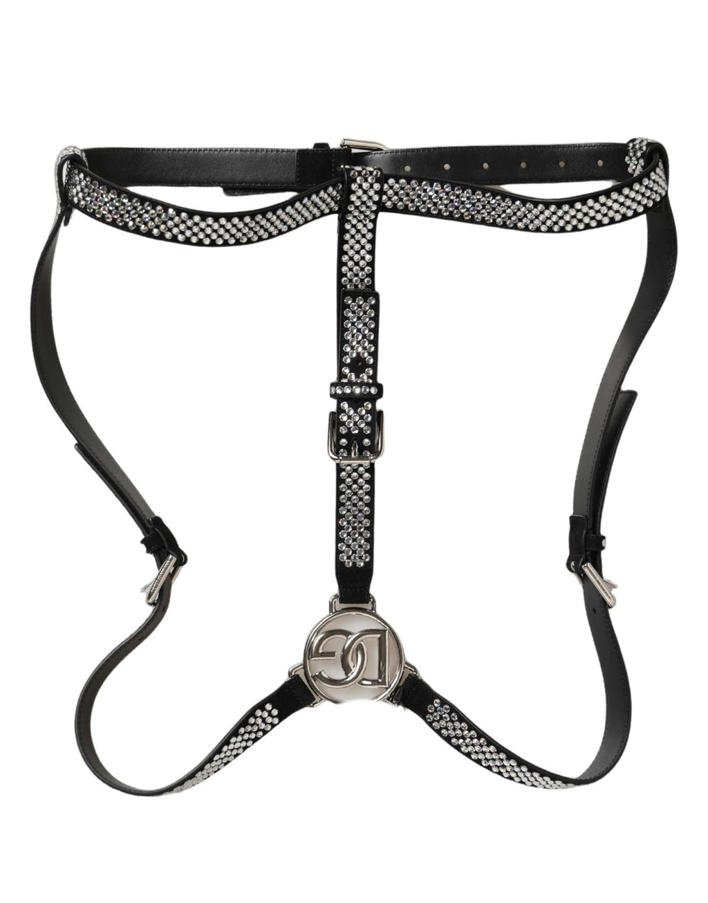 Dolce & Gabbana Black Leather Rhinestones Embellished Men Suspender - Eljoys Fashion 