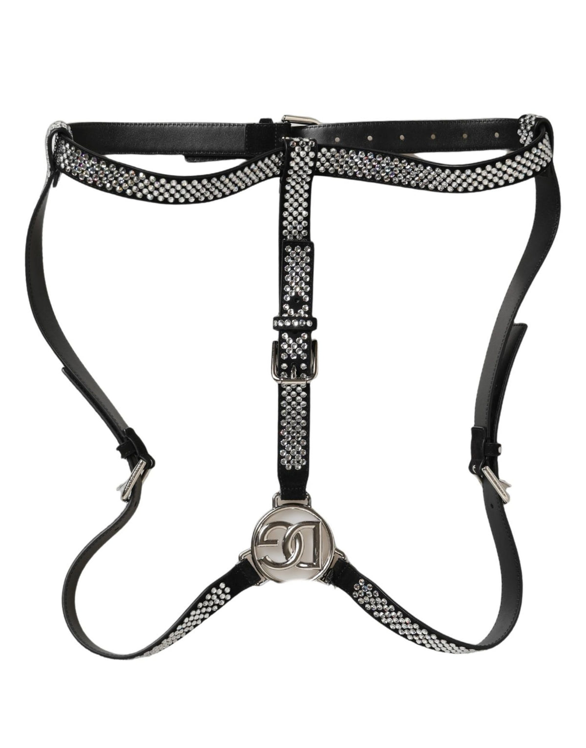 Dolce & Gabbana Black Leather Rhinestones Embellished Men Suspender - Eljoys Fashion 