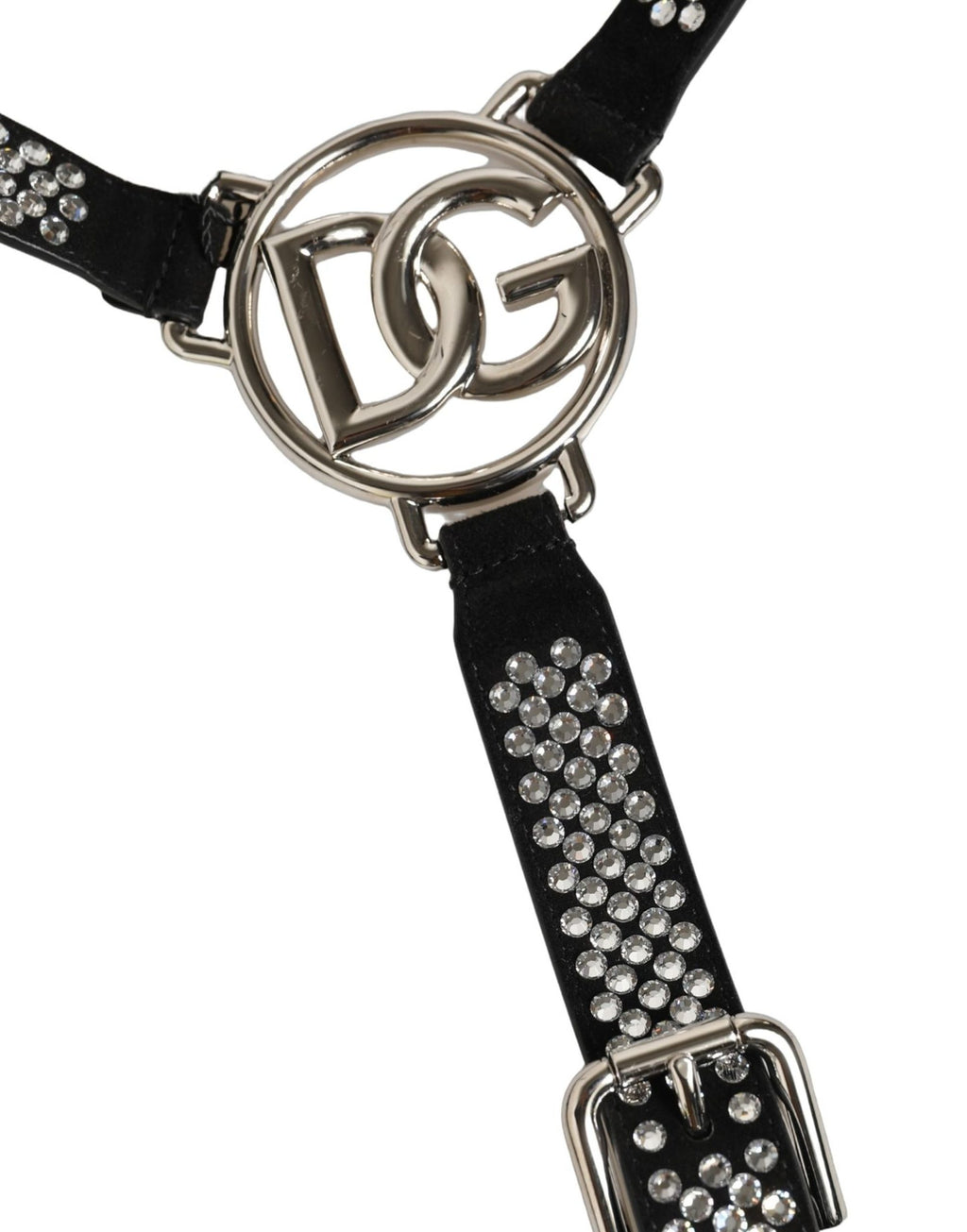 Dolce & Gabbana Black Leather Rhinestones Embellished Men Suspender - Eljoys Fashion 