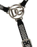 Dolce & Gabbana Black Leather Rhinestones Embellished Men Suspender - Eljoys Fashion 