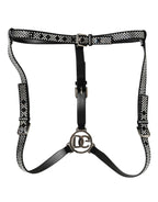 Dolce & Gabbana Black Leather Rhinestones Embellished Men Suspender - Eljoys Fashion 