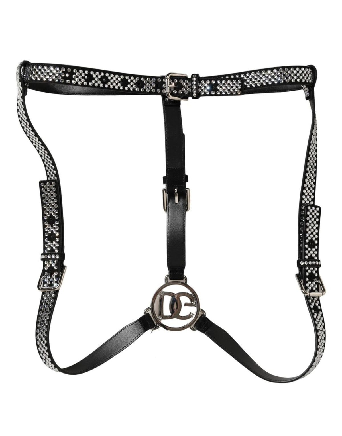 Dolce & Gabbana Black Leather Rhinestones Embellished Men Suspender - Eljoys Fashion 