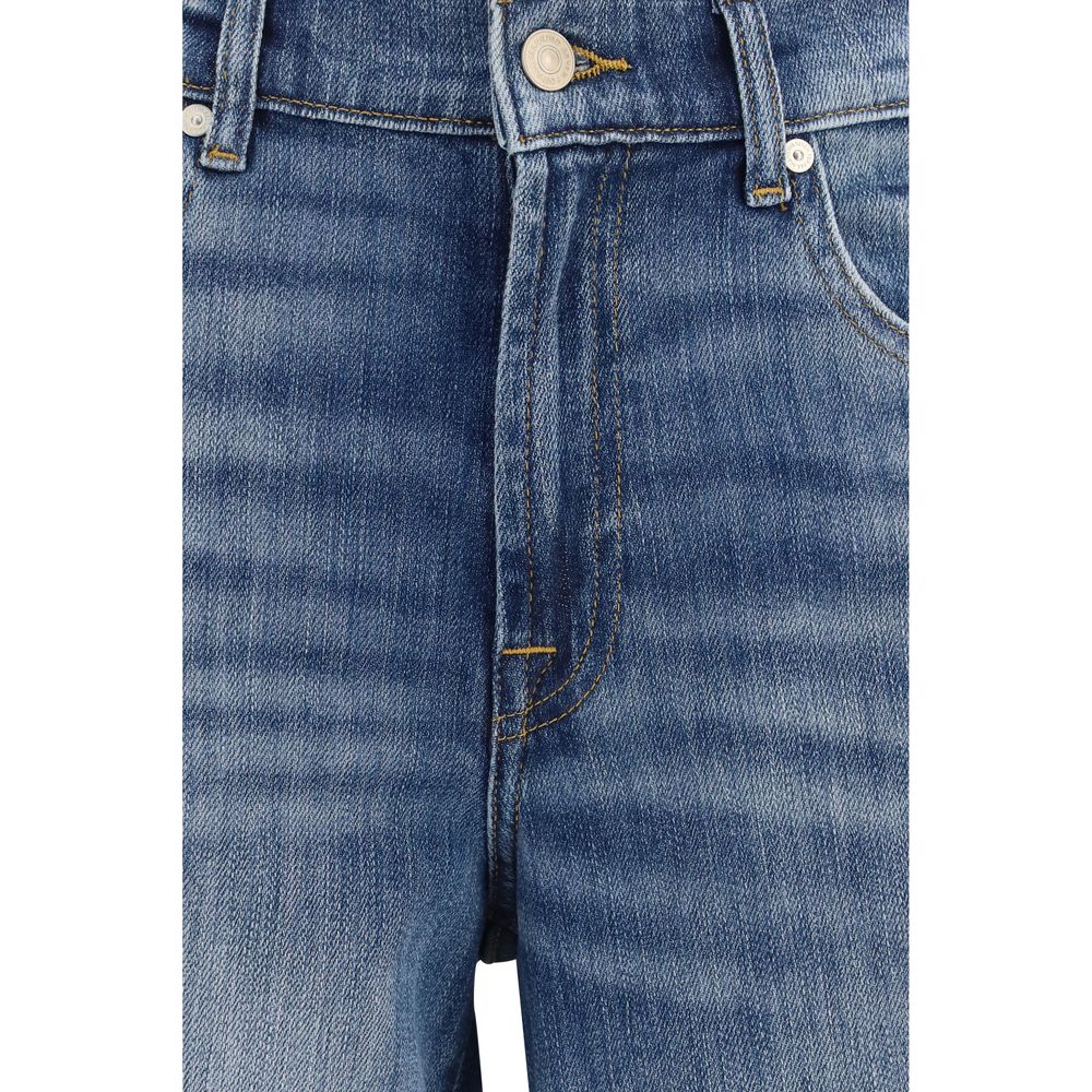 7FOR Blue Cotton Straight-Leg Jeans 7FOR
