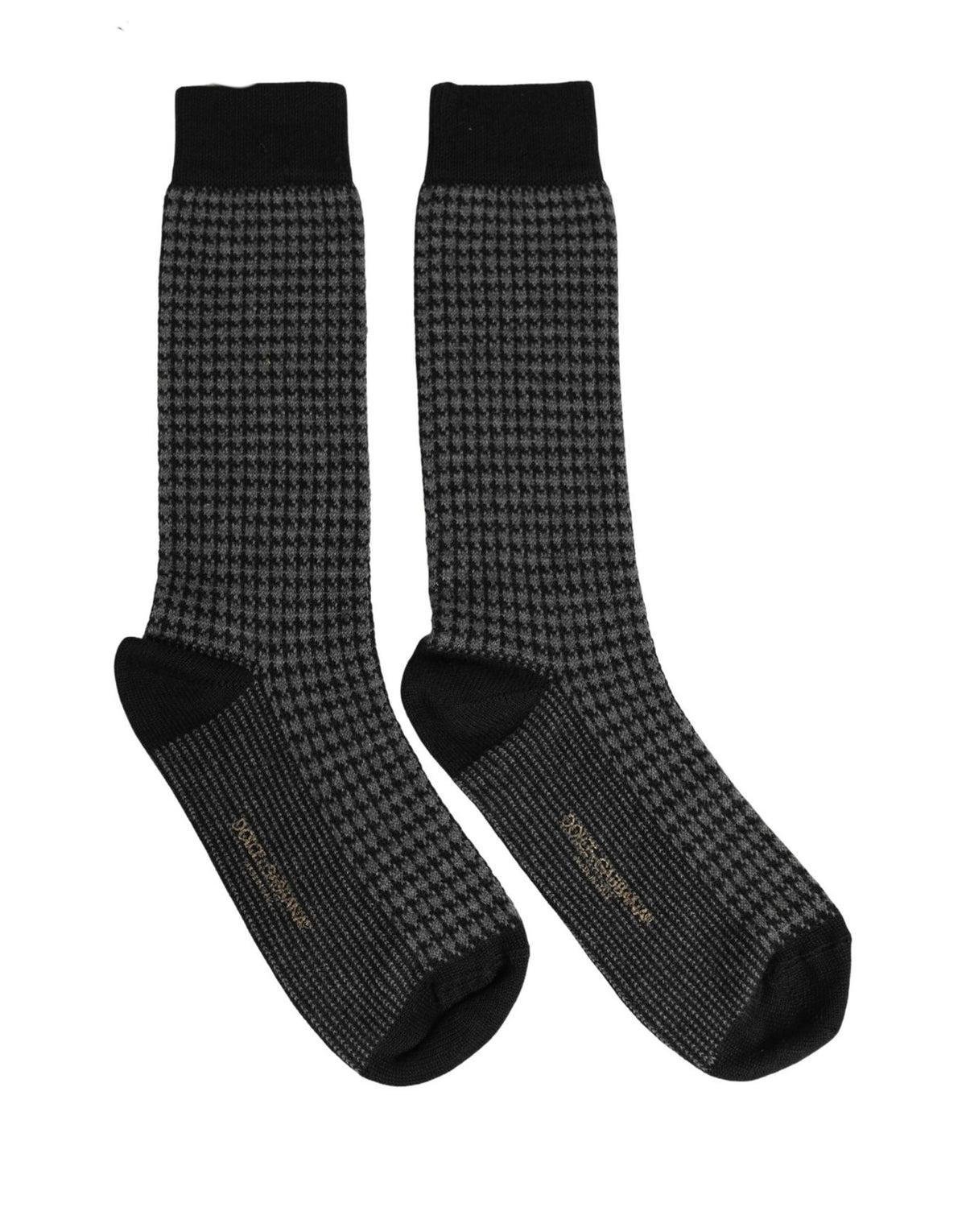 Dolce & Gabbana Black Wool Houndstooth Over Calf Accessory Socks - Eljoys Fashion 