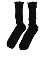 Dolce & Gabbana Black Cotton Distressed Mid Calf Accessory Socks - Eljoys Fashion 