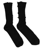 Dolce & Gabbana Black Cotton Distressed Mid Calf Accessory Socks - Eljoys Fashion 