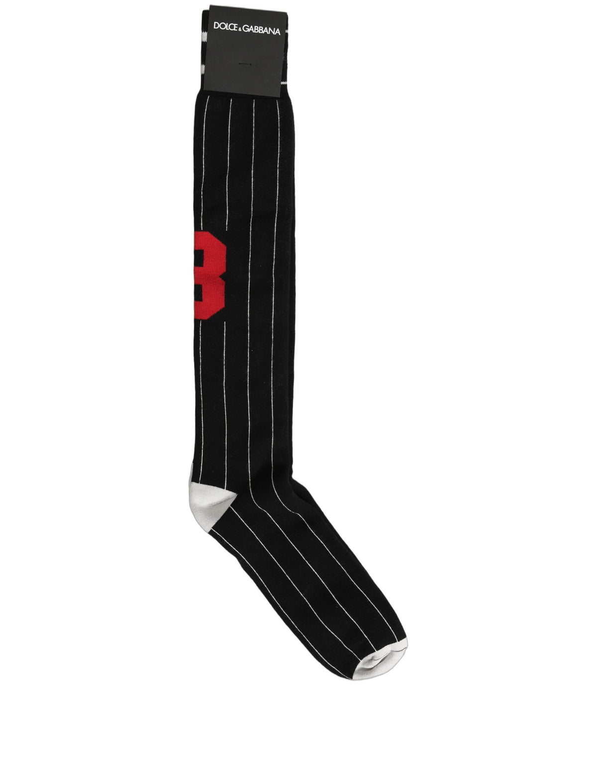 Dolce & Gabbana Men Black Pinstripe Logo Knee High Accessory Socks - Eljoys Fashion 