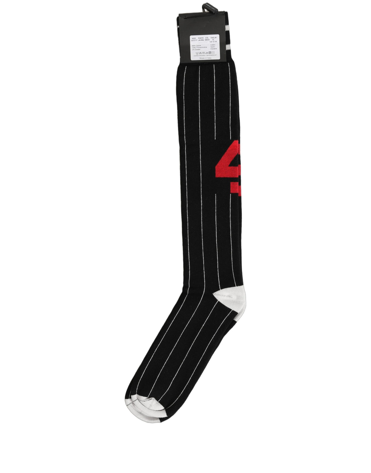 Dolce & Gabbana Men Black Pinstripe Logo Knee High Accessory Socks - Eljoys Fashion 